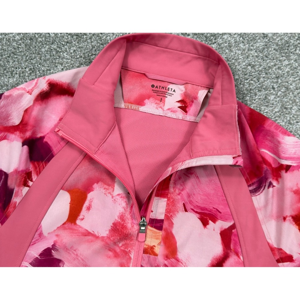 Athleta Run With It Jacket Womens S Painted Energy Pink Floral Packable UPF 50